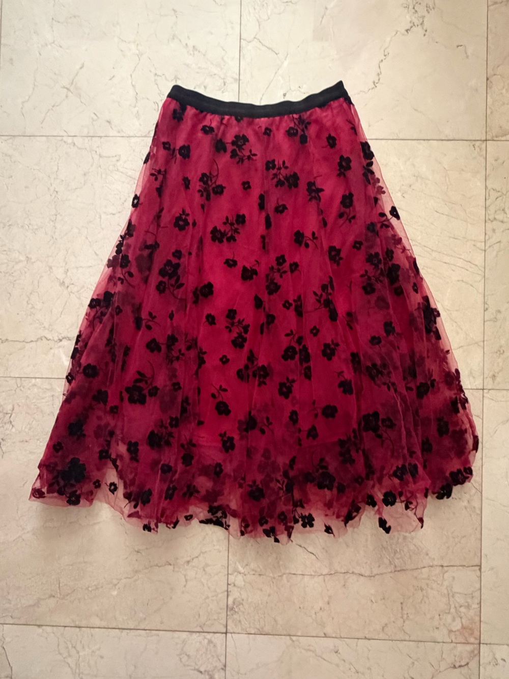 Chicwish Red Tulle Skirt with Black Floral Appliqué - Picture 8 of 8